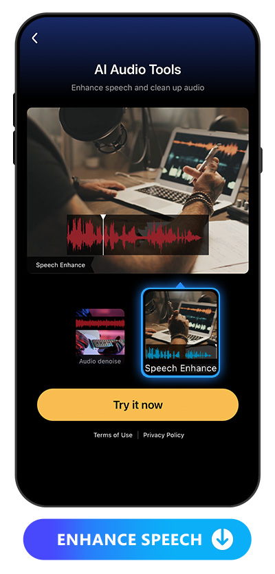 choose speech enhance feature from the AI audio tool feature